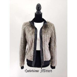 Vertigo Women's Faux Fur Leather Trim Zip Up Pocketed Moto Cuff Hem Jacket Sz M